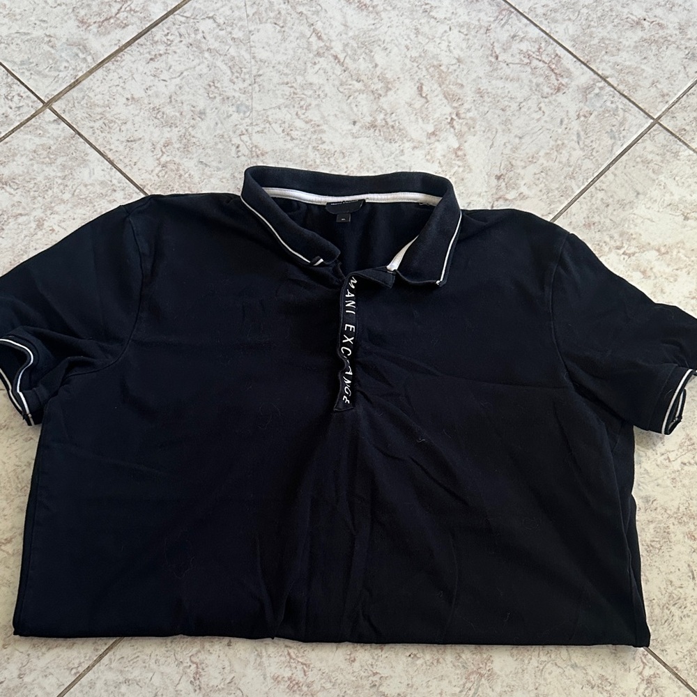Armani Exchange Navy Polo with White Accents